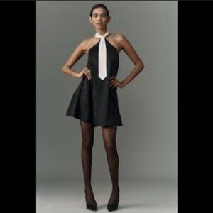 Brand New by Anthropologie Flat White Tie Halter Mini Dress